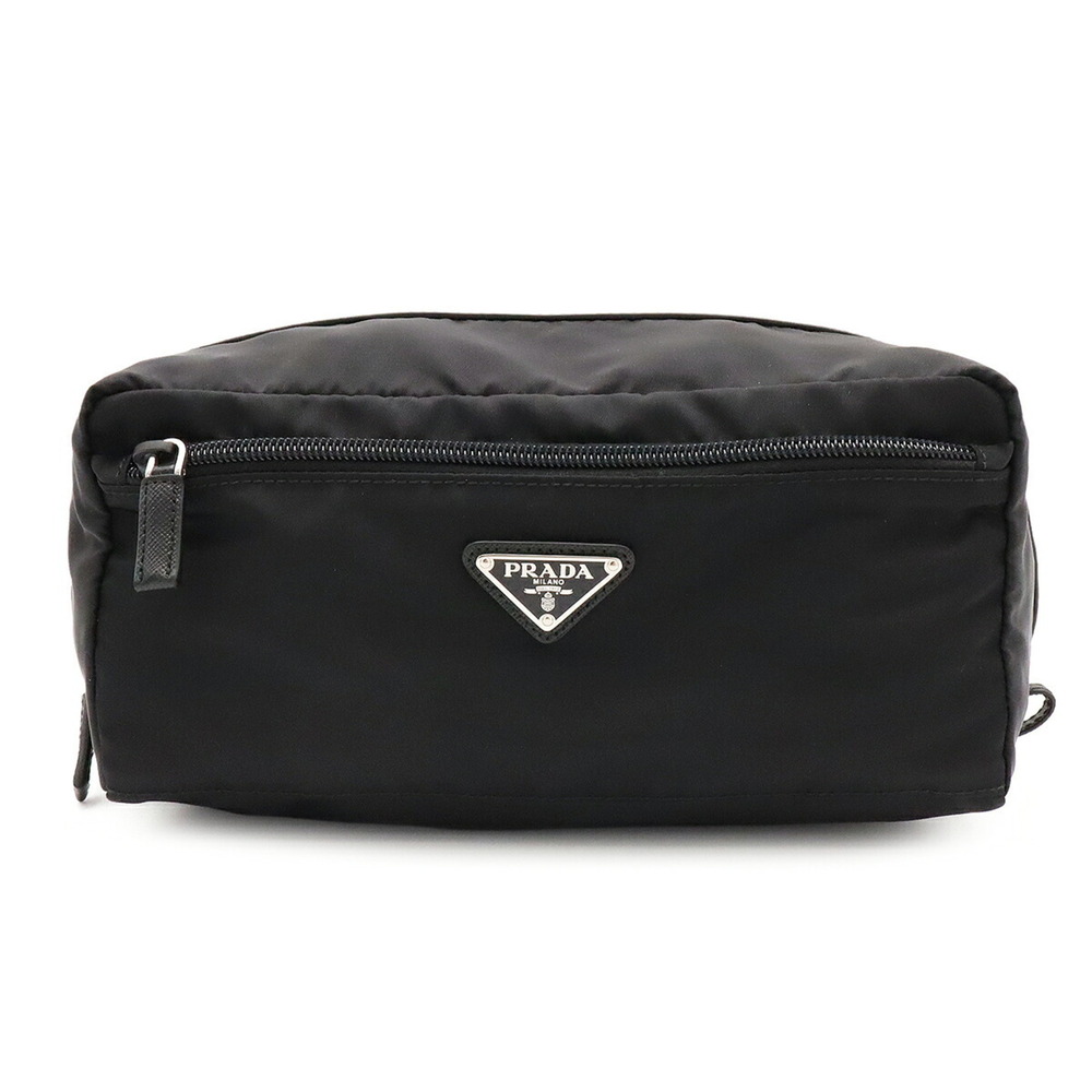 PRADA Triangle Clutch Bag Handbag Pouch Nylon NERO Black Purchased at a domes...
